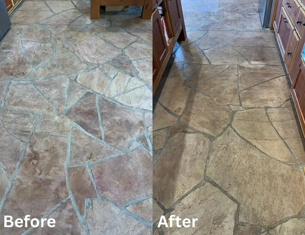 Before and after professional grout cleaning in Amarillo office building